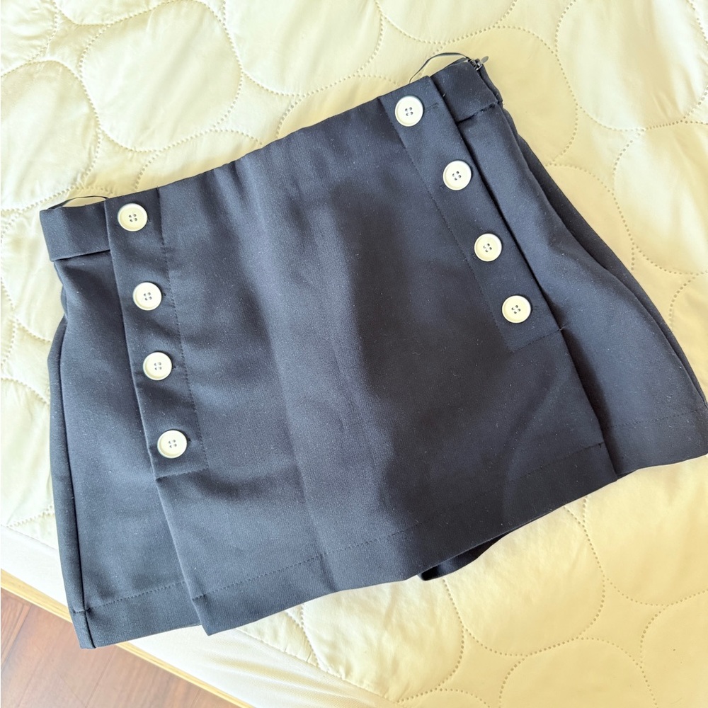 Zara Black Mini Skort with White Button Detail